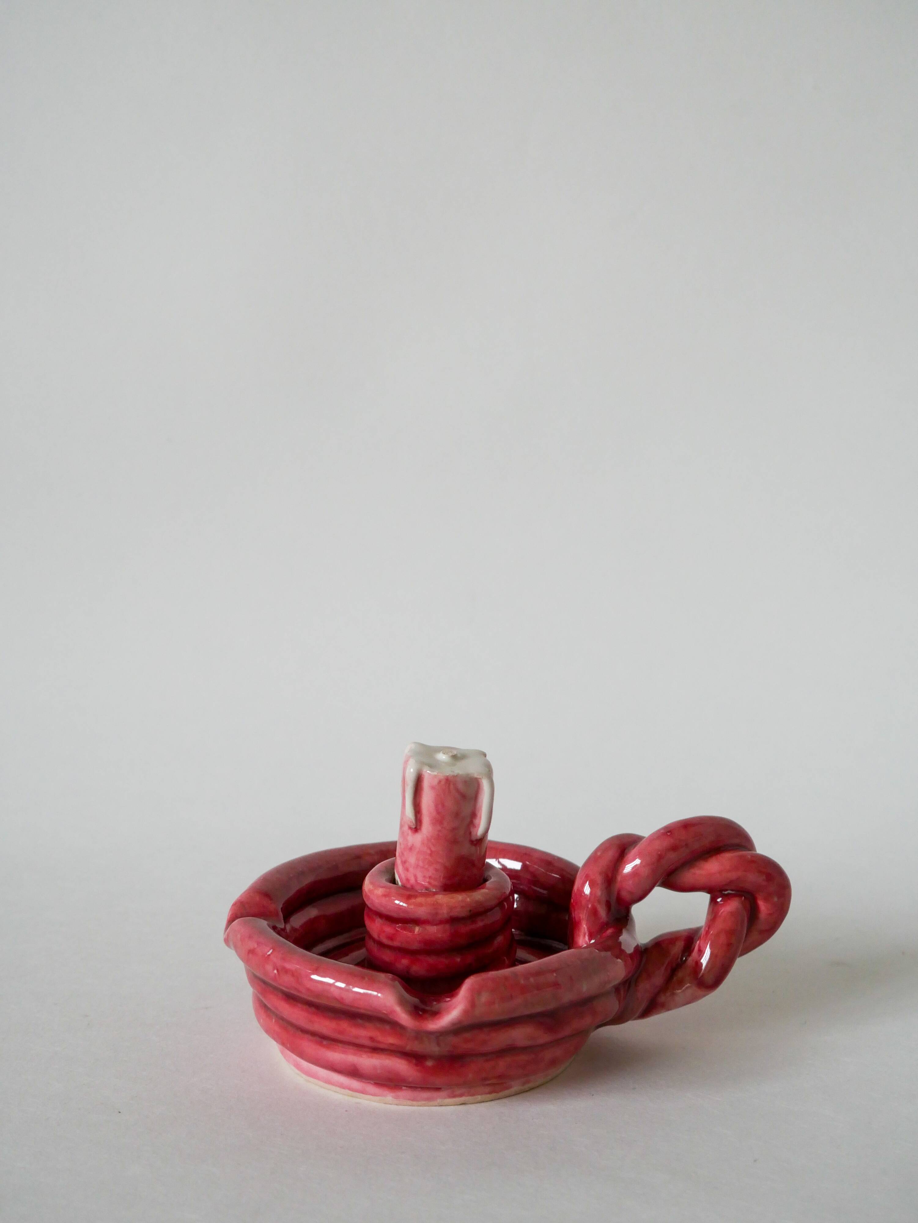 pink woven slip candle holder 1960