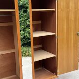 1960s Scandinavian-style compass-legged wardrobe in wood and mirror