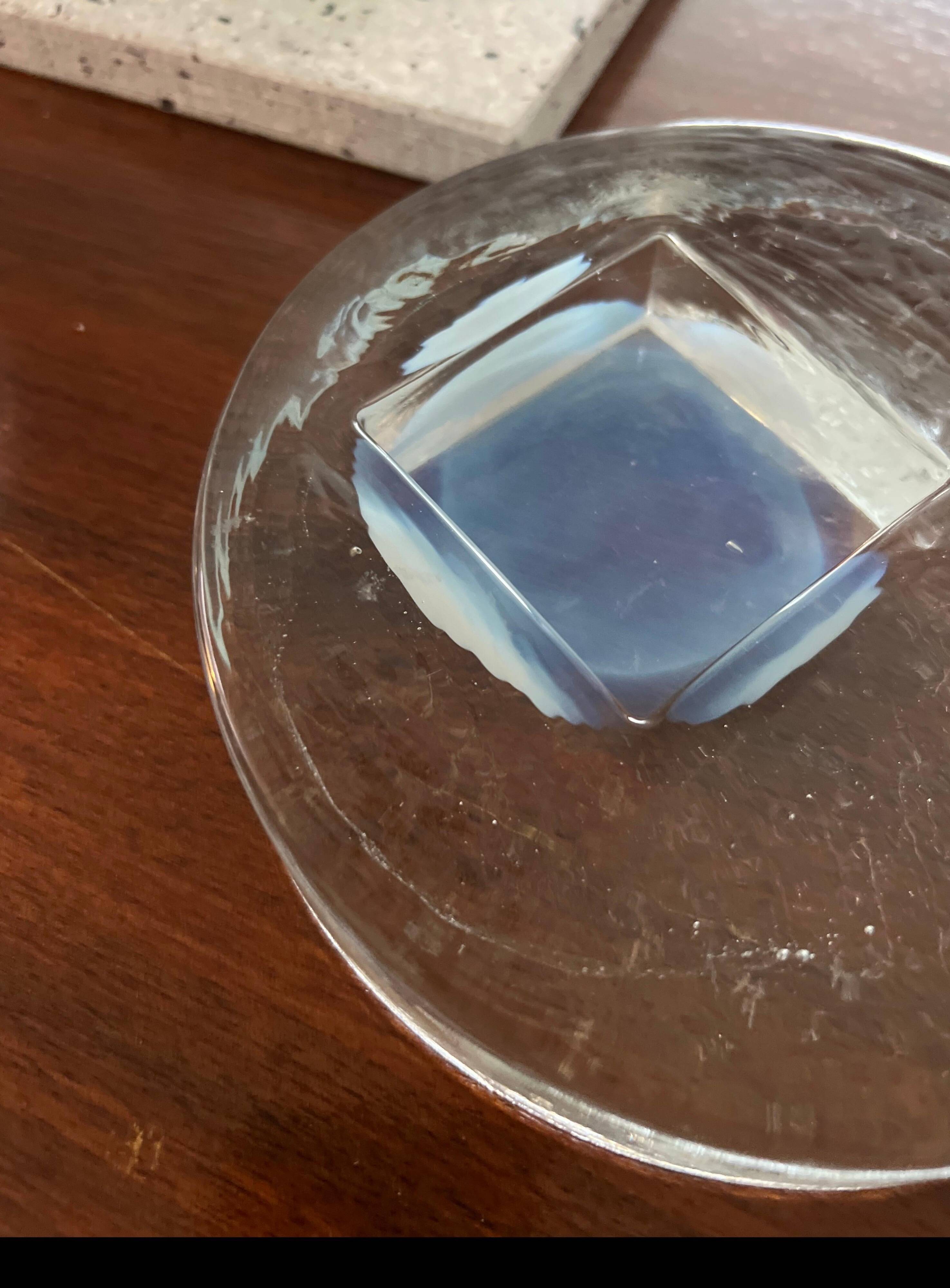 Vintage Mid-Century Murano Glass Ashtray in Frosted Glass with Blue Accents
