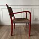 Fauteuil vintage en bois rouge et corde