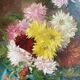 Ancient painting, dead nature with dahlias, signed, dated, late 19th century