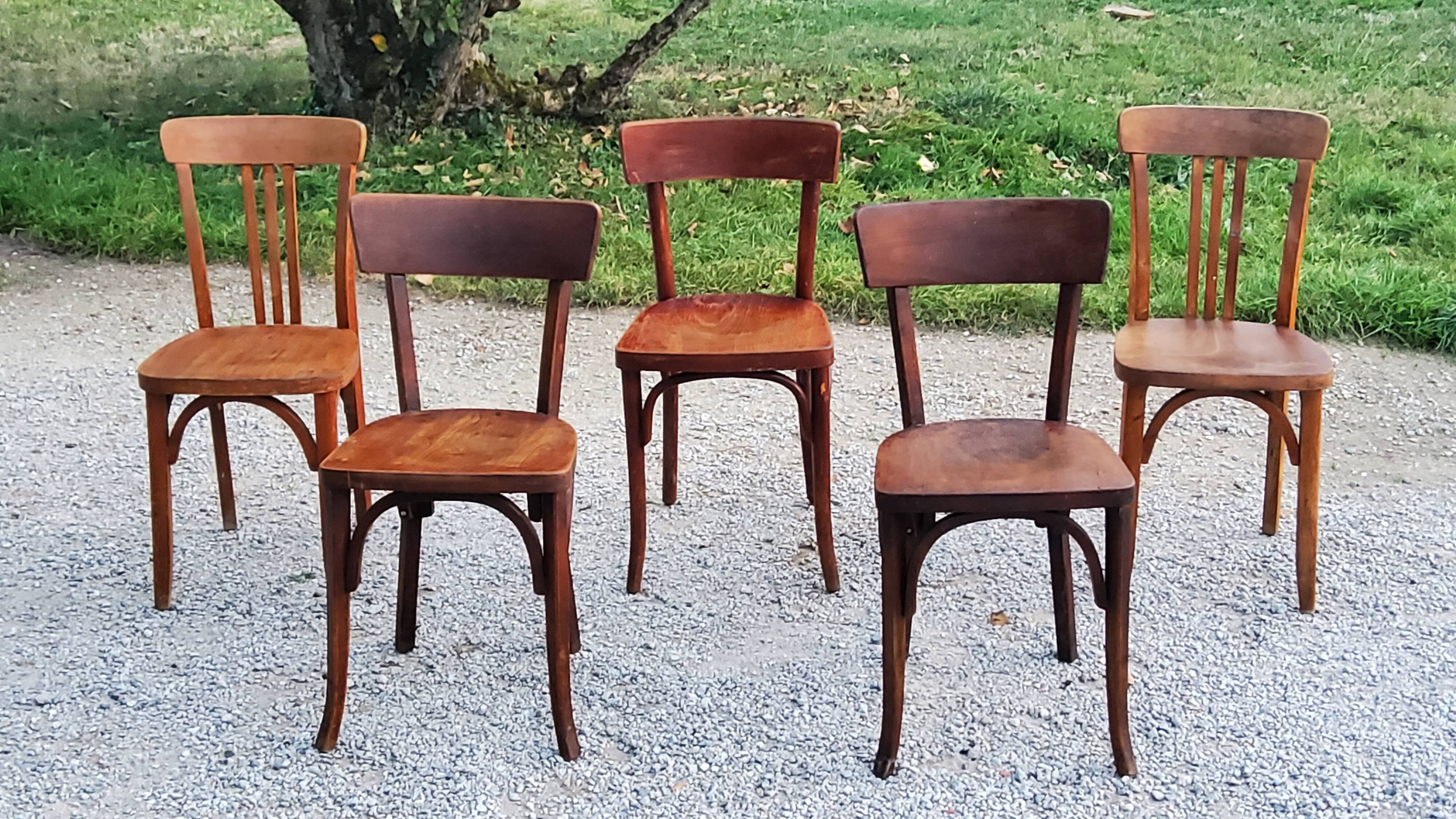 Set of 5 Stella Thonet bistro chairs from the 1950s