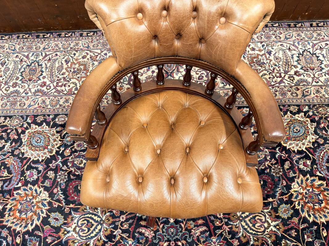 Classic English Cognac Chesterfield Desk Chair