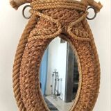 Audoux Minet vintage rope and leather designer mirror, 1950s