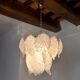 Chandelier "Leaves" 2 levels, frosted glass, Murano Mazzega, italy 1960
