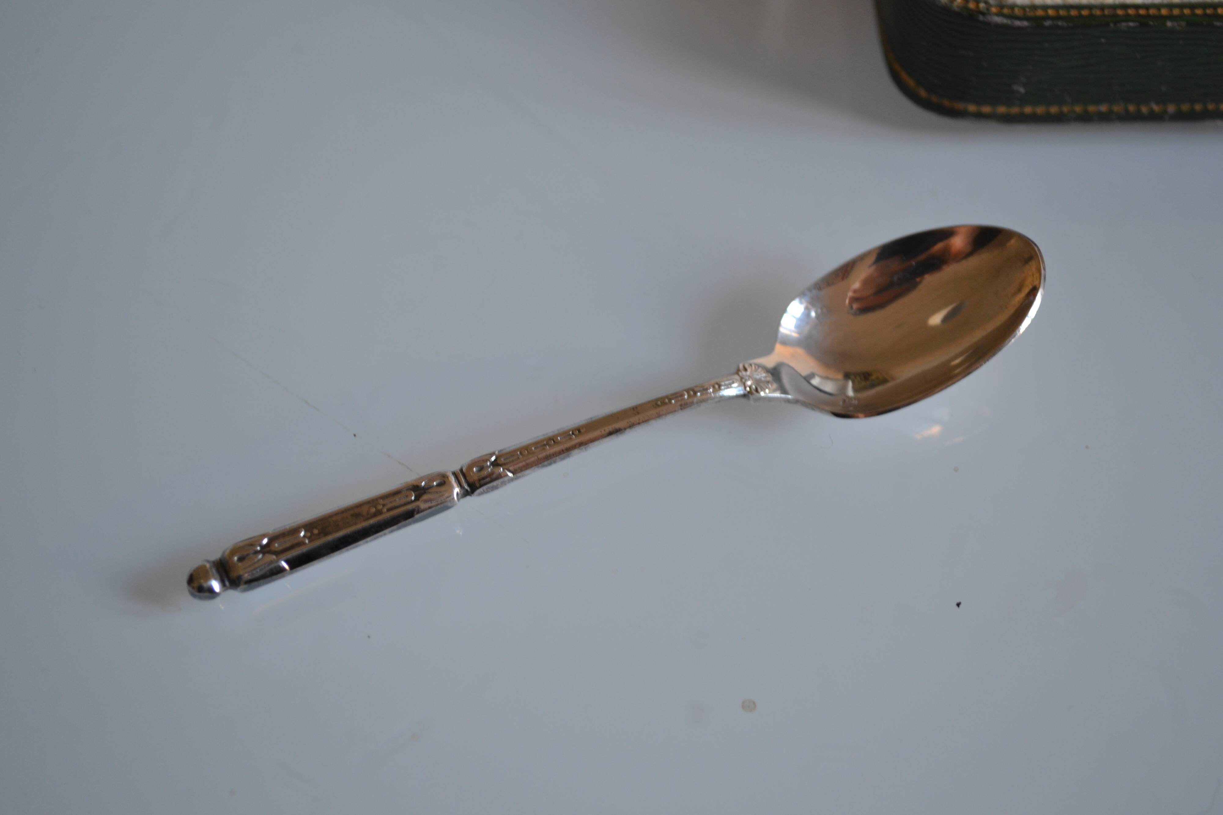 12 Silver-plated metal mocha spoons with Russian handle + box