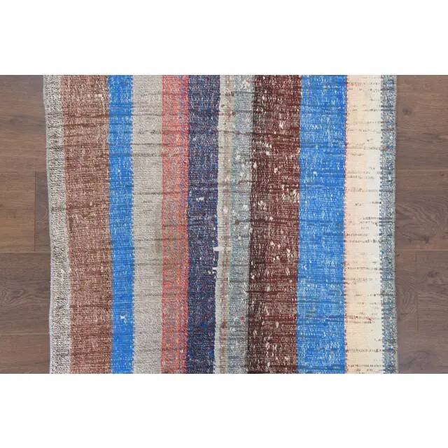 Vintage Turkish Hand-Knotted Wool Cotton Beige Kilim Runner Rug 87x237