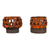 Mid-Century Brutalist Danish Studio Pottery Candleholder by Inge Hjorth, 1960s, Set of 2
