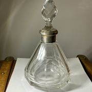 Antique crystal bottle with art deco hallmarked silver neck with facets