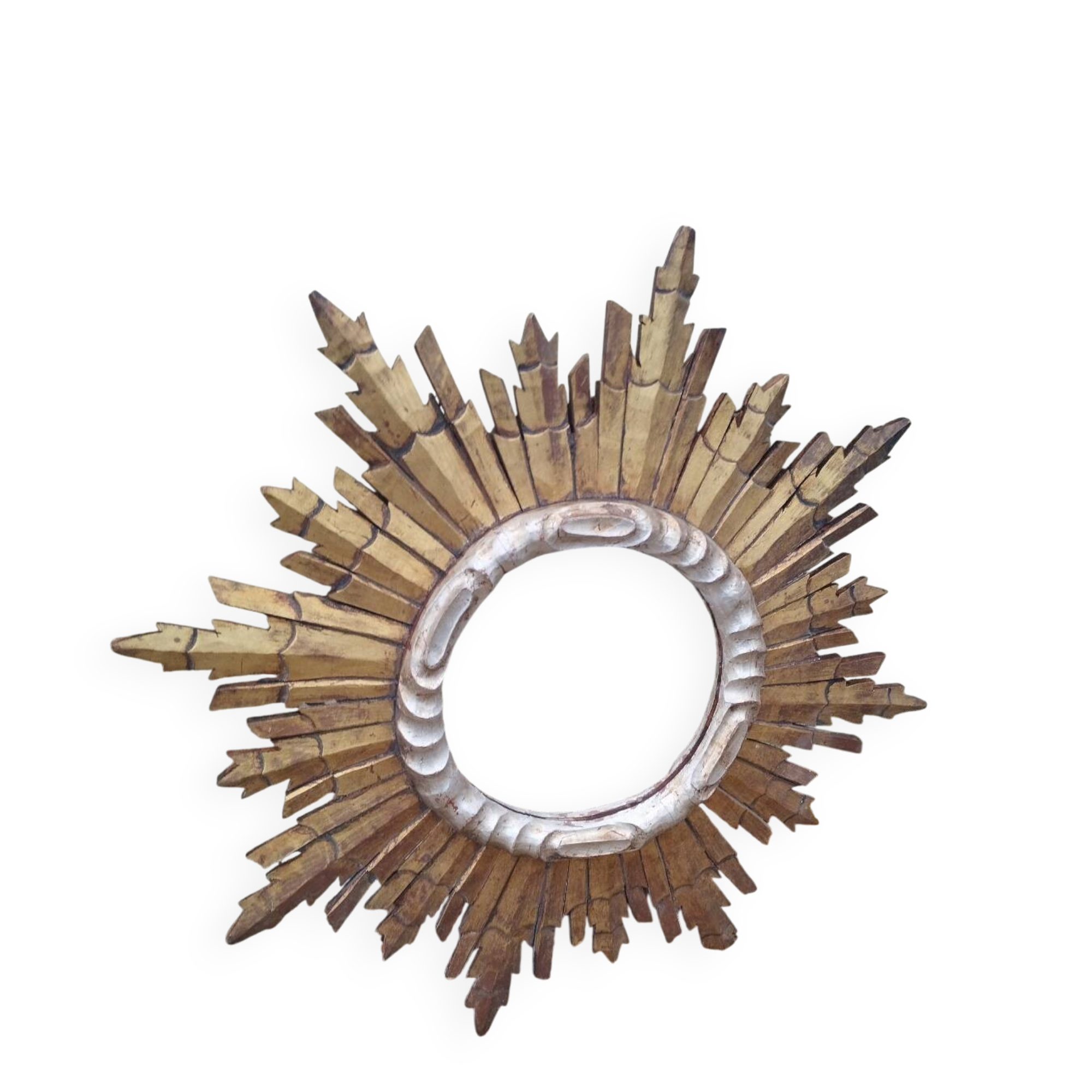 Vintage antique golden wooden sun mirror