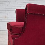 1970s, Danish lounge chair, original condition, cherry-red velour fabric.