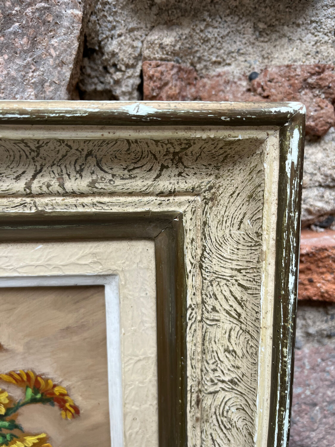Huile « bouquet fleurs orange » encadrée