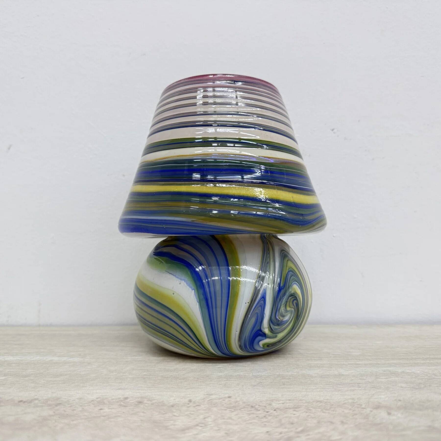 Mid-century swirl glass mushroom table lamp signed, 1970s