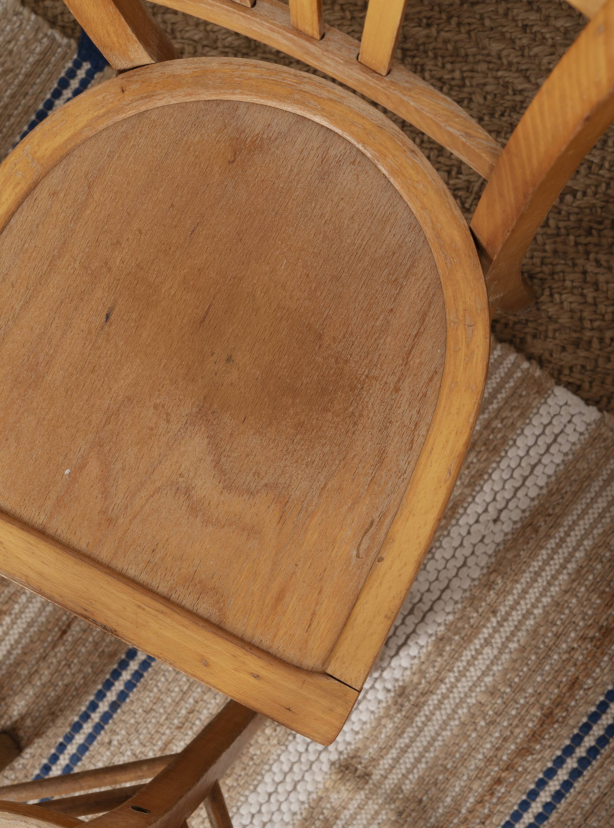 6 bistro chairs, blond wood, typical Luterma brand, 1950s-60s