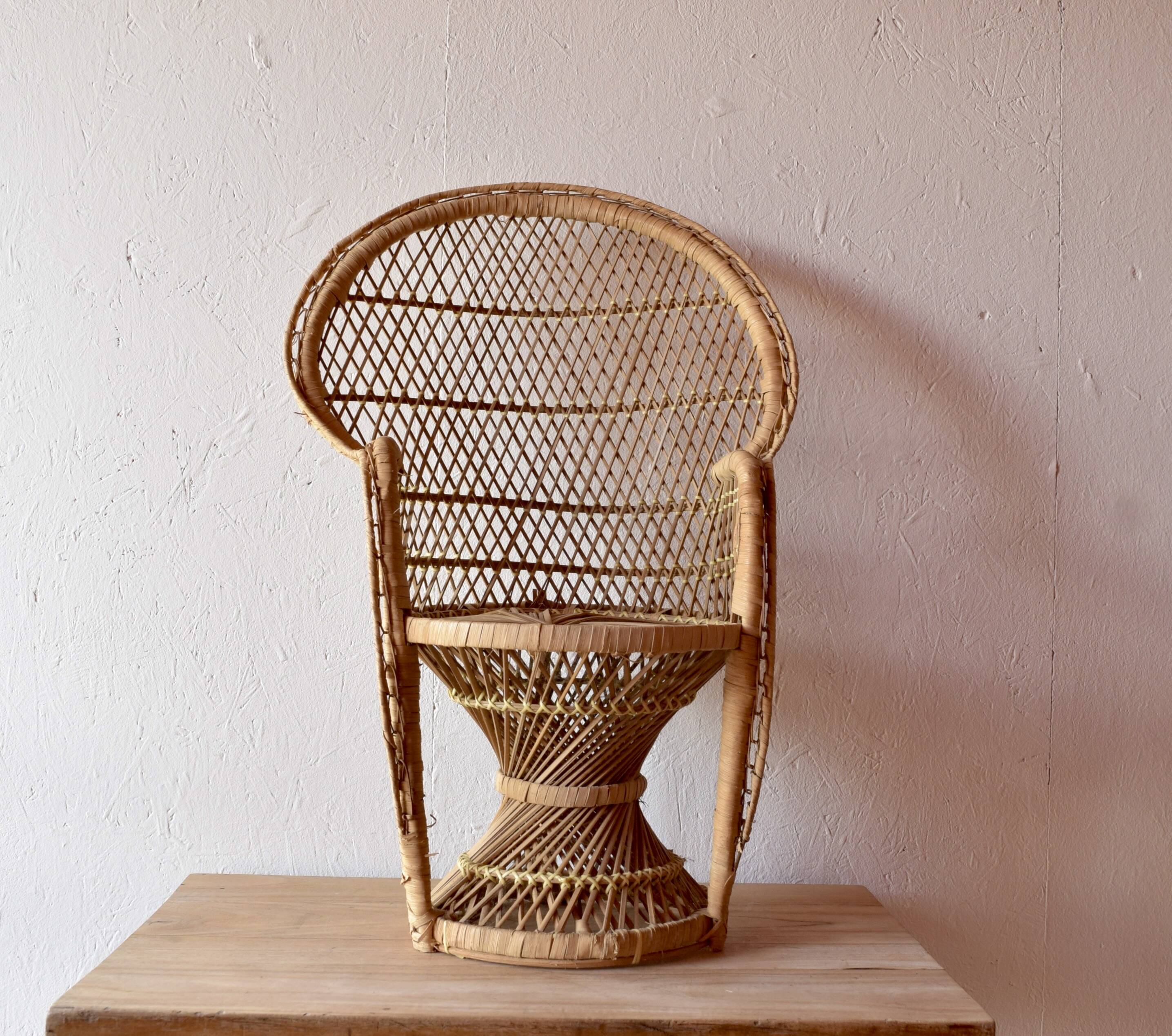Miniature Peacock Armchair - Large Emmanuelle Rattan Doll Armchair - 65 cm