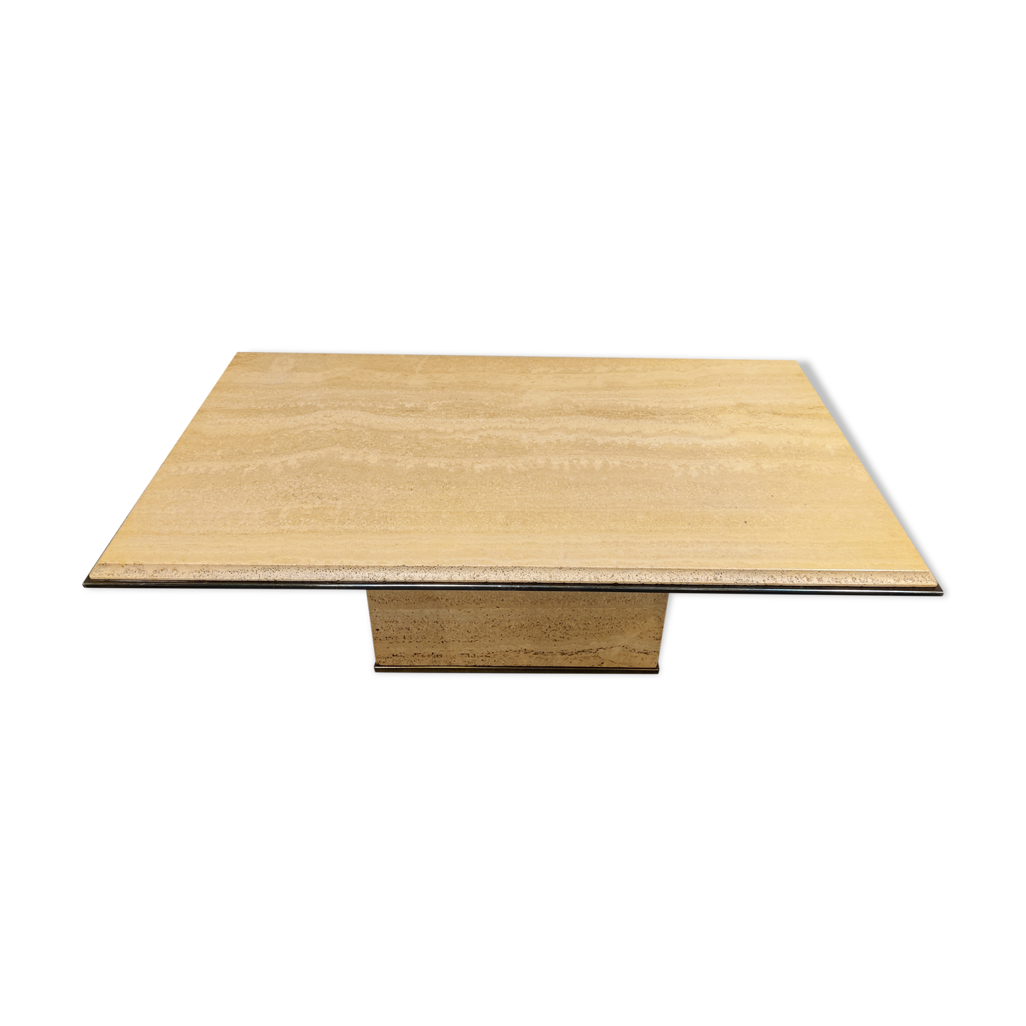 Vintage travertine and brass coffee table by Fedam, 1970s