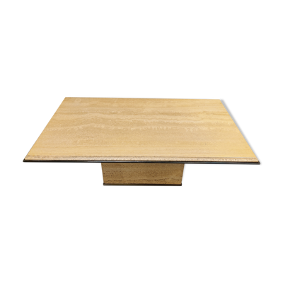 Table basse vintage en travertin et laiton par Fedam, années 1970