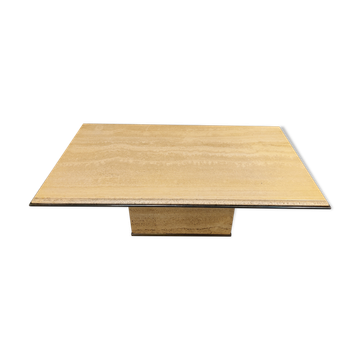 Table basse vintage en travertin et laiton par Fedam, années 1970