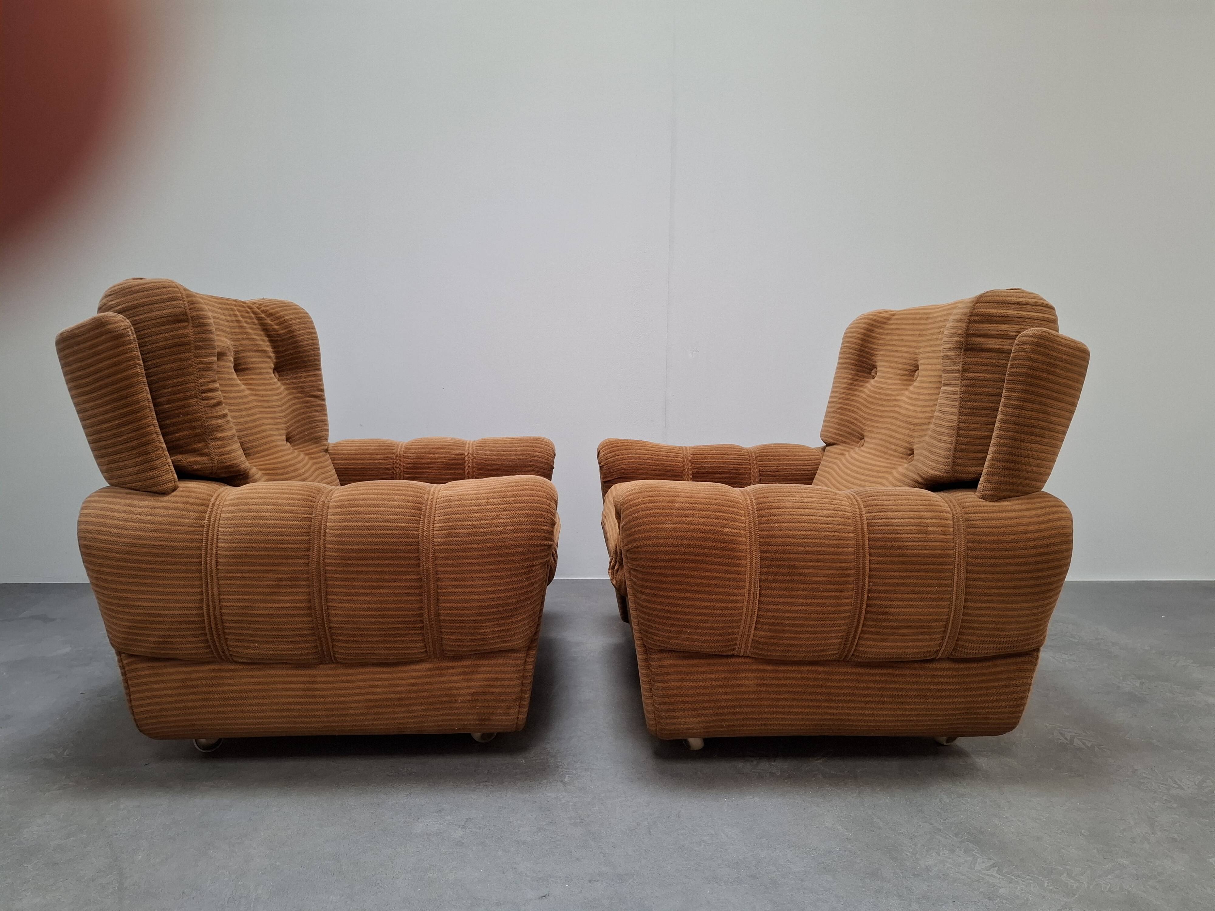 Pair of Czech TON Armchairs, 1985, Mid-Century Upholstered Lounge Chairs