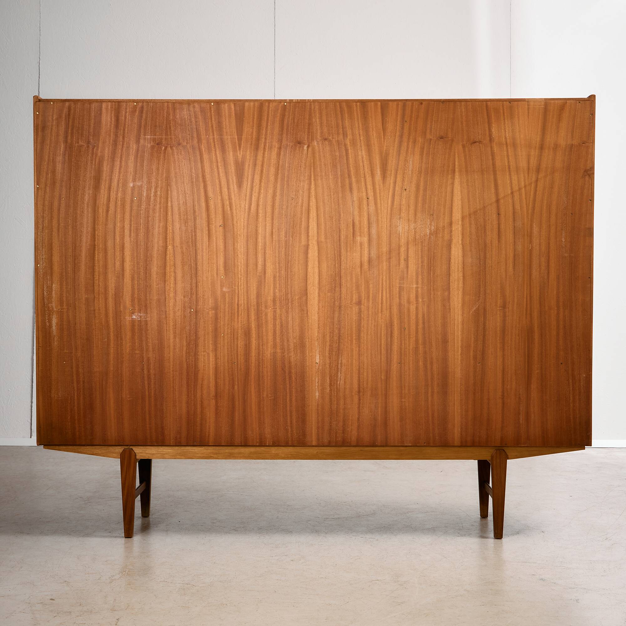 Mid-Century Teak Highboard with Sculpted Legs, Storage and Glass Shelf, 1960s