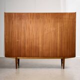 Mid-Century Teak Highboard with Sculpted Legs, Storage and Glass Shelf, 1960s