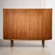 Mid-Century Teak Highboard with Sculpted Legs, Storage and Glass Shelf, 1960s