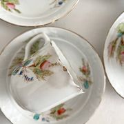 12 ironstone coffee cups with polychrome floral decoration, KG Lunéville