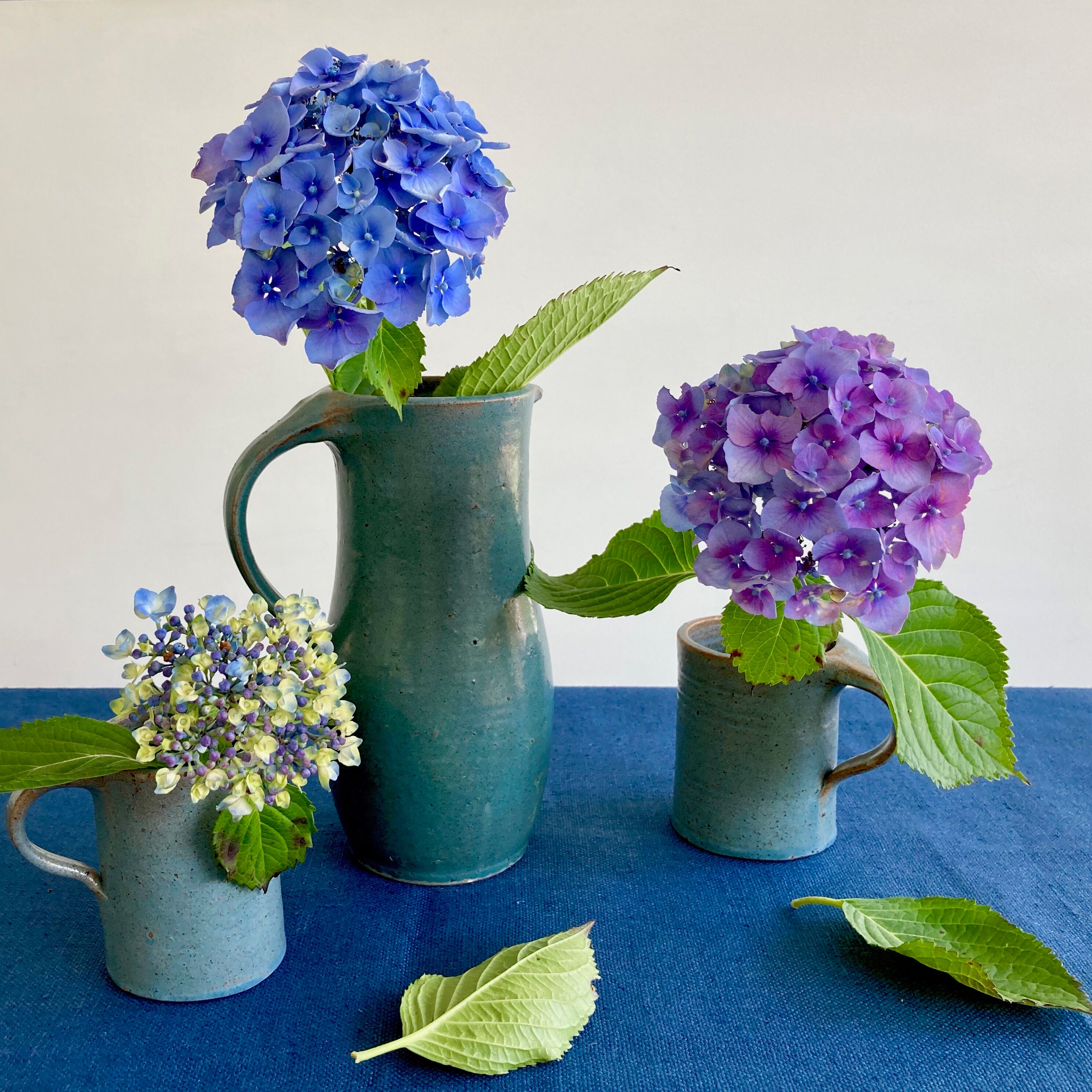 Service sandstone blue pitcher cups