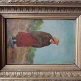 Ancient oil-on-wood painting 19th Century