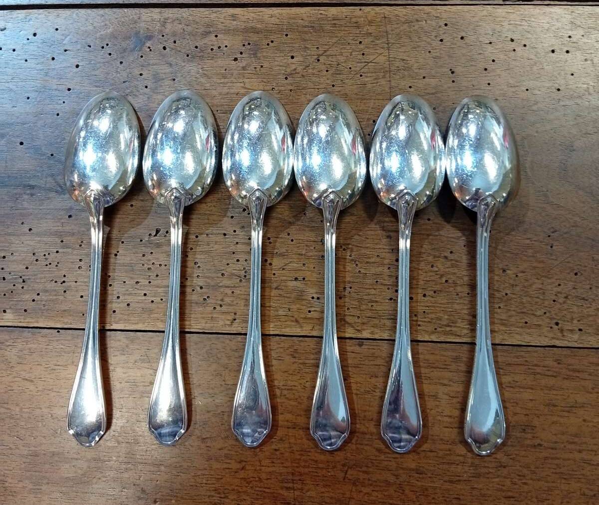 Set of 6 silver-plated dessert spoons by Ravinet d'Enfert.