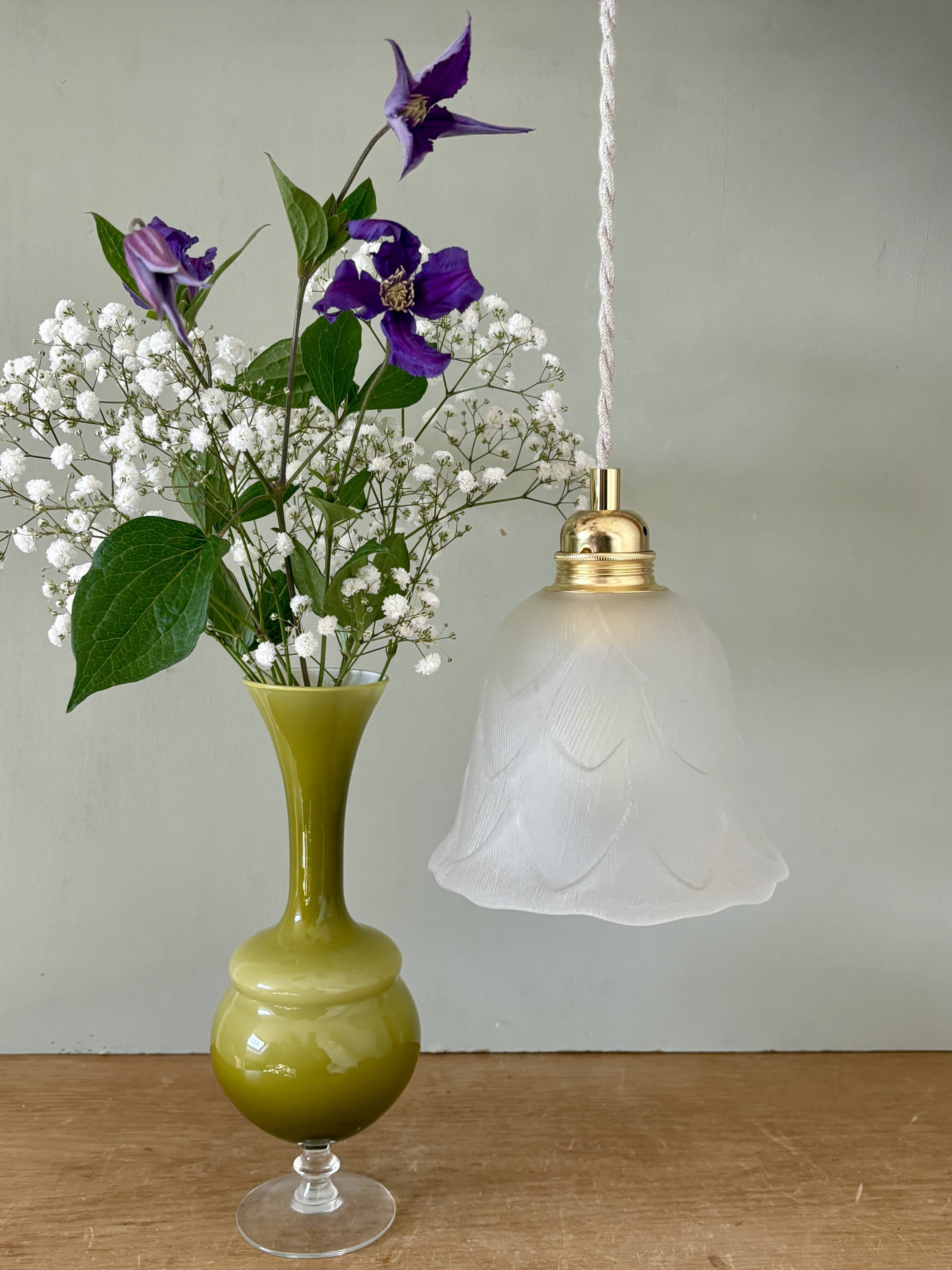 Vintage frosted glass tulip pendant light