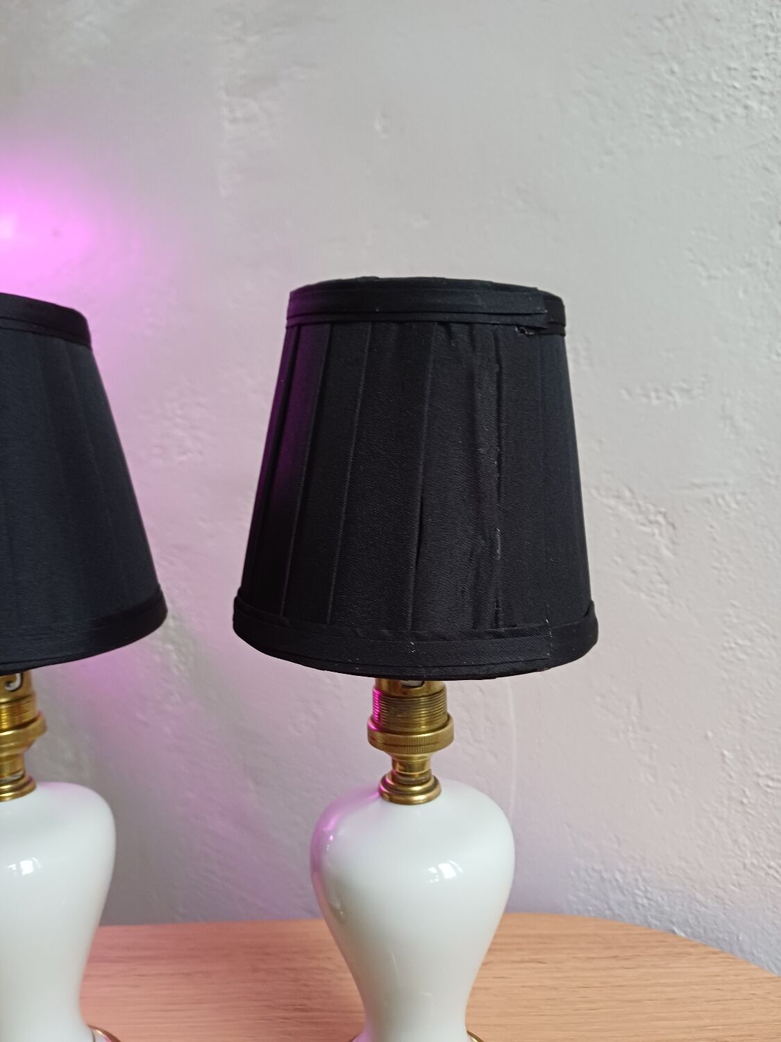 Pair of mid-century porcelain brass bedside lamps, 50s/60s
