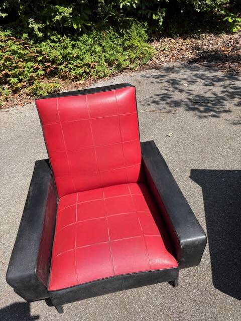 pair of old skai compass leg armchairs / vintage