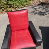 paire d'anciens fauteuils pieds compas skai / vintage