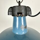 Industrial Blue Enamel Factory Lamp with Cast Iron Top, 1960s