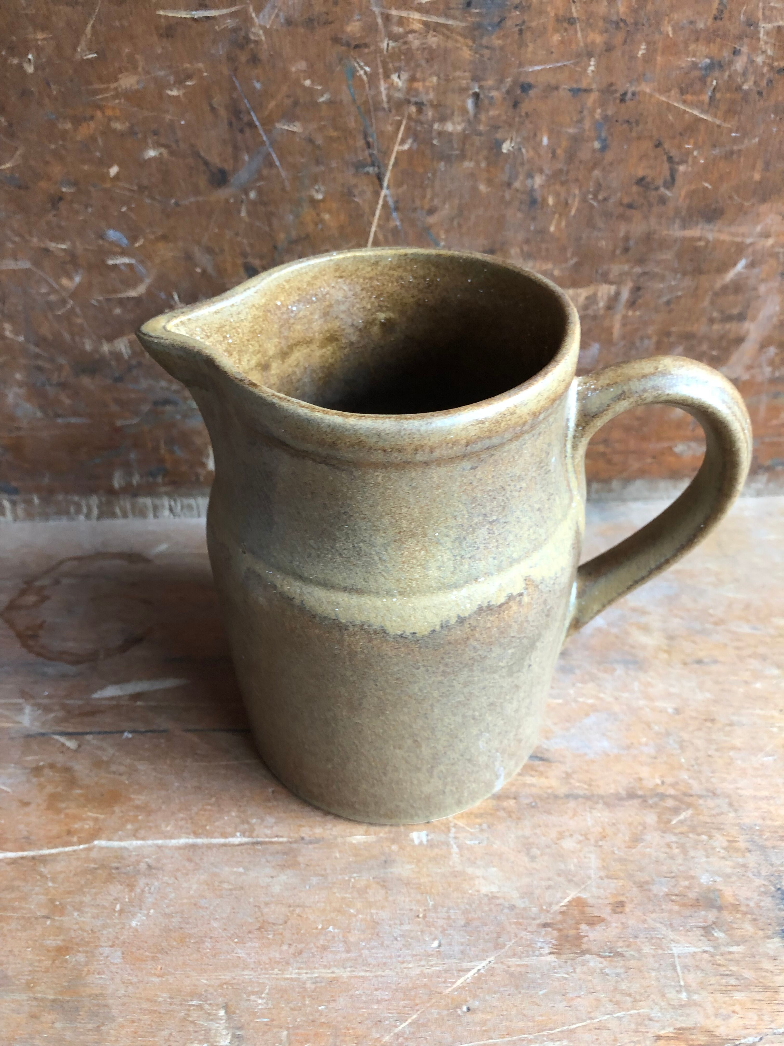 Old pitcher digoin + cove ceramic beige france vintage