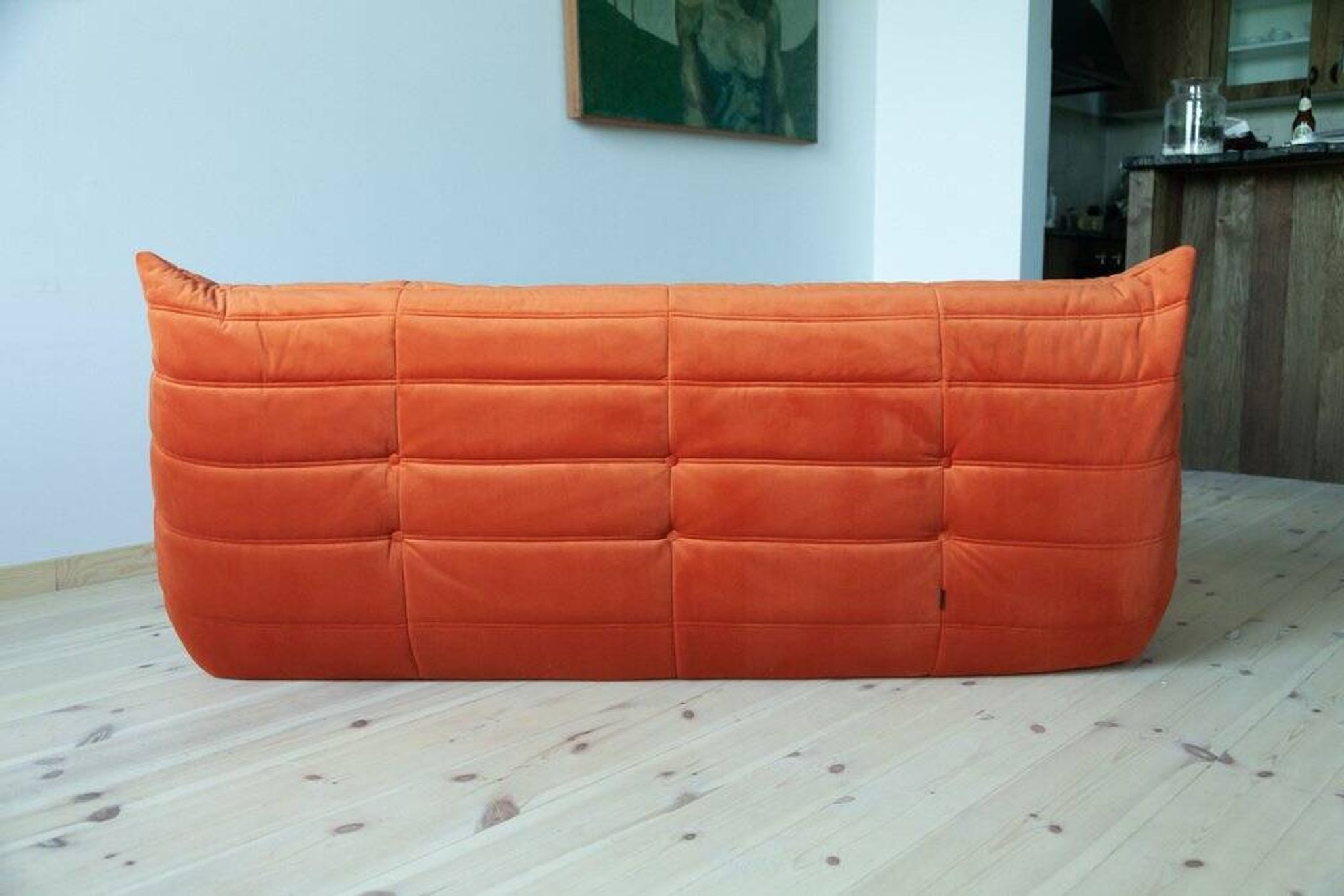 Amber orange velvet Togo 3-seater sofa by Michel Ducaroy for Ligne Roset, 1973