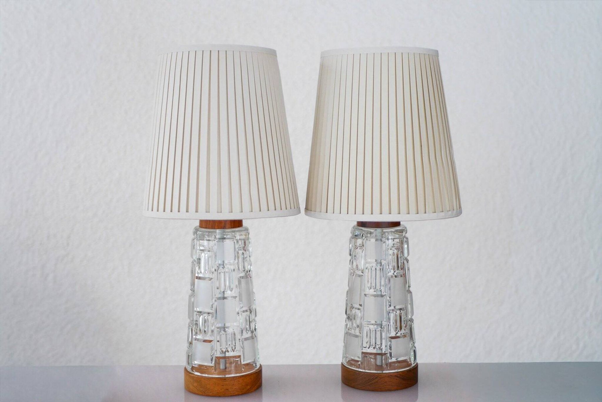 Mid-century modern Scandinavian teak and glass table lamps, set of 2