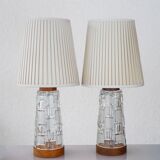 Mid-century modern Scandinavian teak and glass table lamps, set of 2