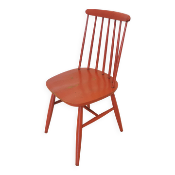 Vintage Coral Red Dining Chair: Ilmari Tapiovaara Style, Stol Kamnik 1960s
