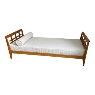 Vintage oak wood and fabric daybed by Rene Gabriel, 1950