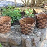 Suite of three cache pots imitation wicker braided by Emsa / vintage 60s-70s
