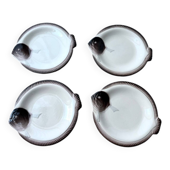 4 hand painted plates ‘Copenhague’ by Longwy France