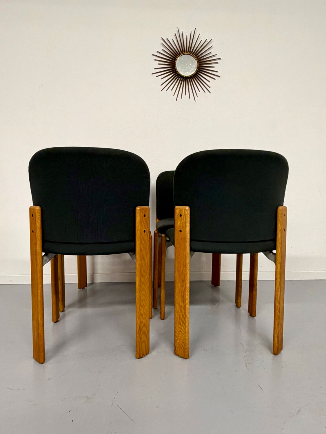 4 wooden and fabric chairs designed by Bruno Rey for Dietiker, vintage 70s