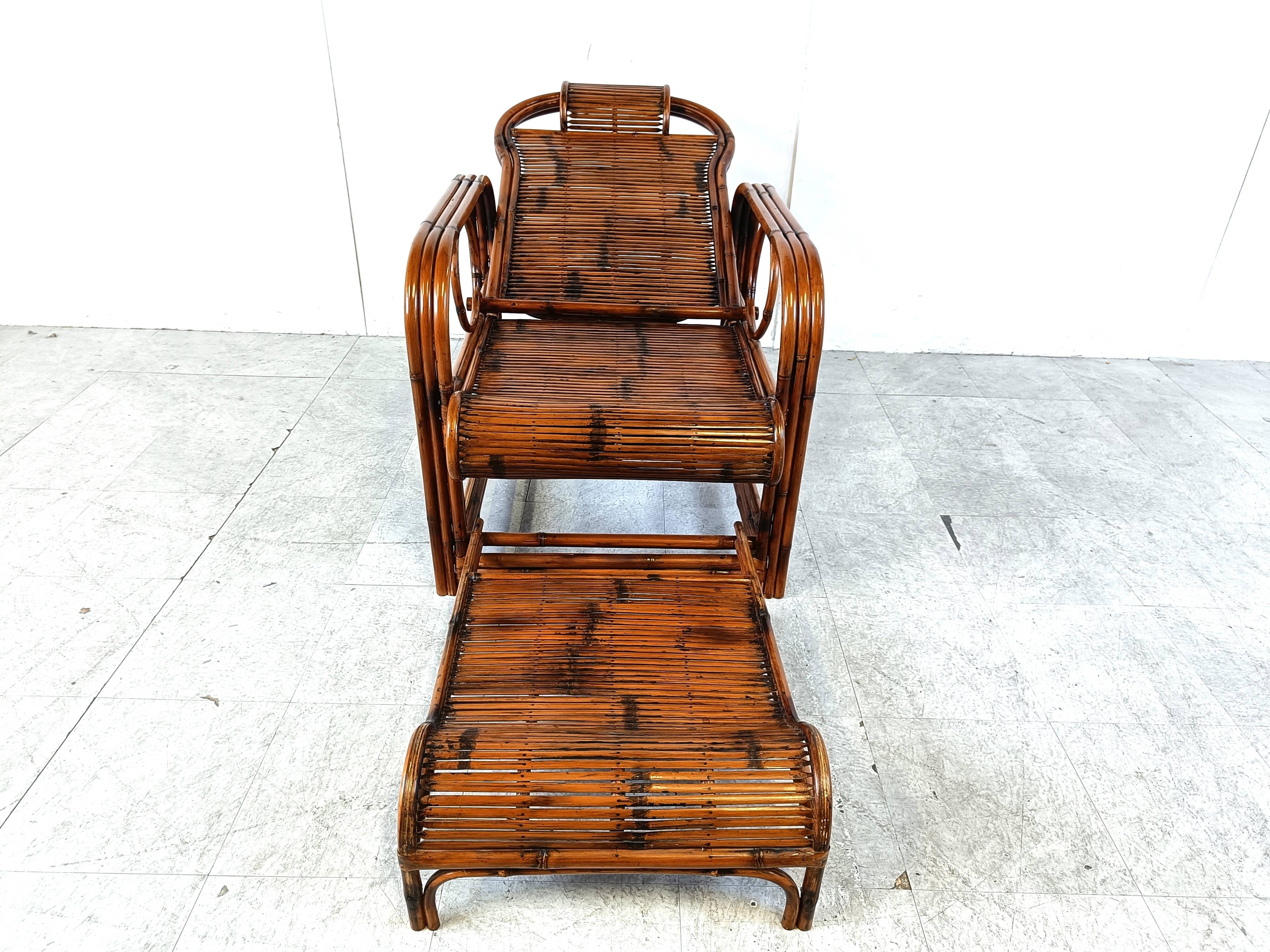 Chaise de jardin vintage en rotin et bambou, 1950