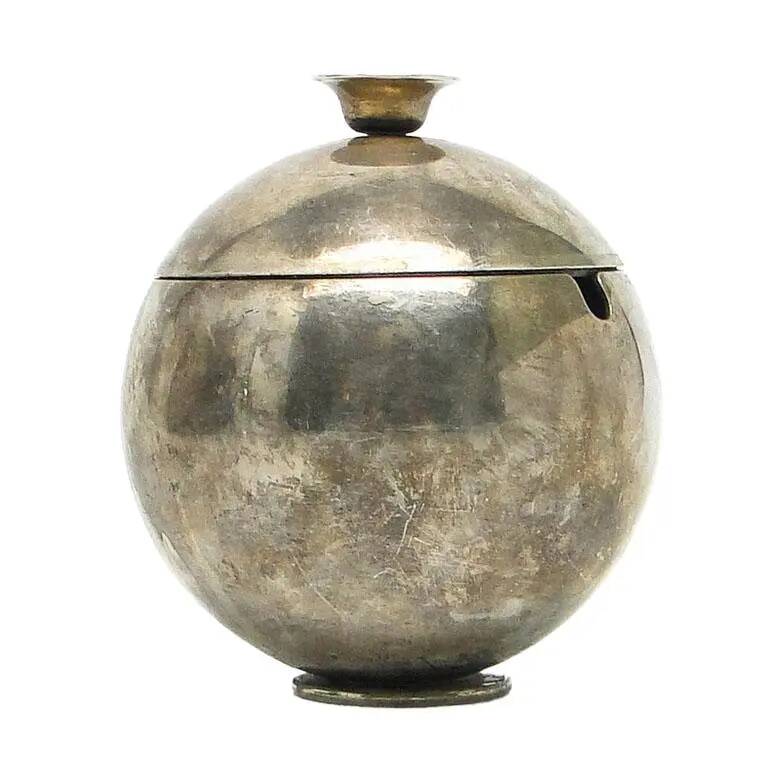 Mid-century modern sugar bowl, silver-plated brass, HEFRA, Poland, 1960s
