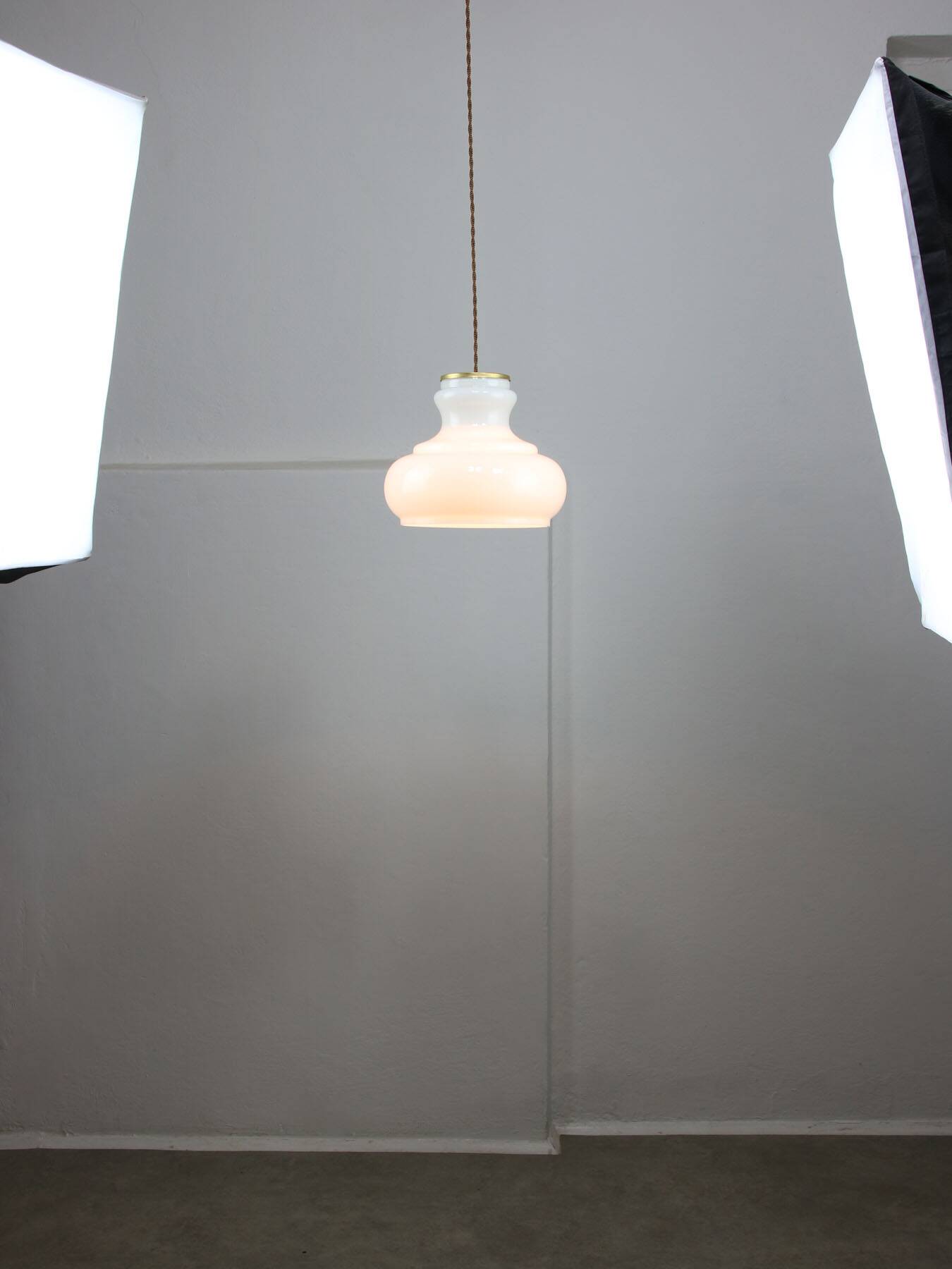 Mid-Century Italian Brass and Opaline Pendant Lamp