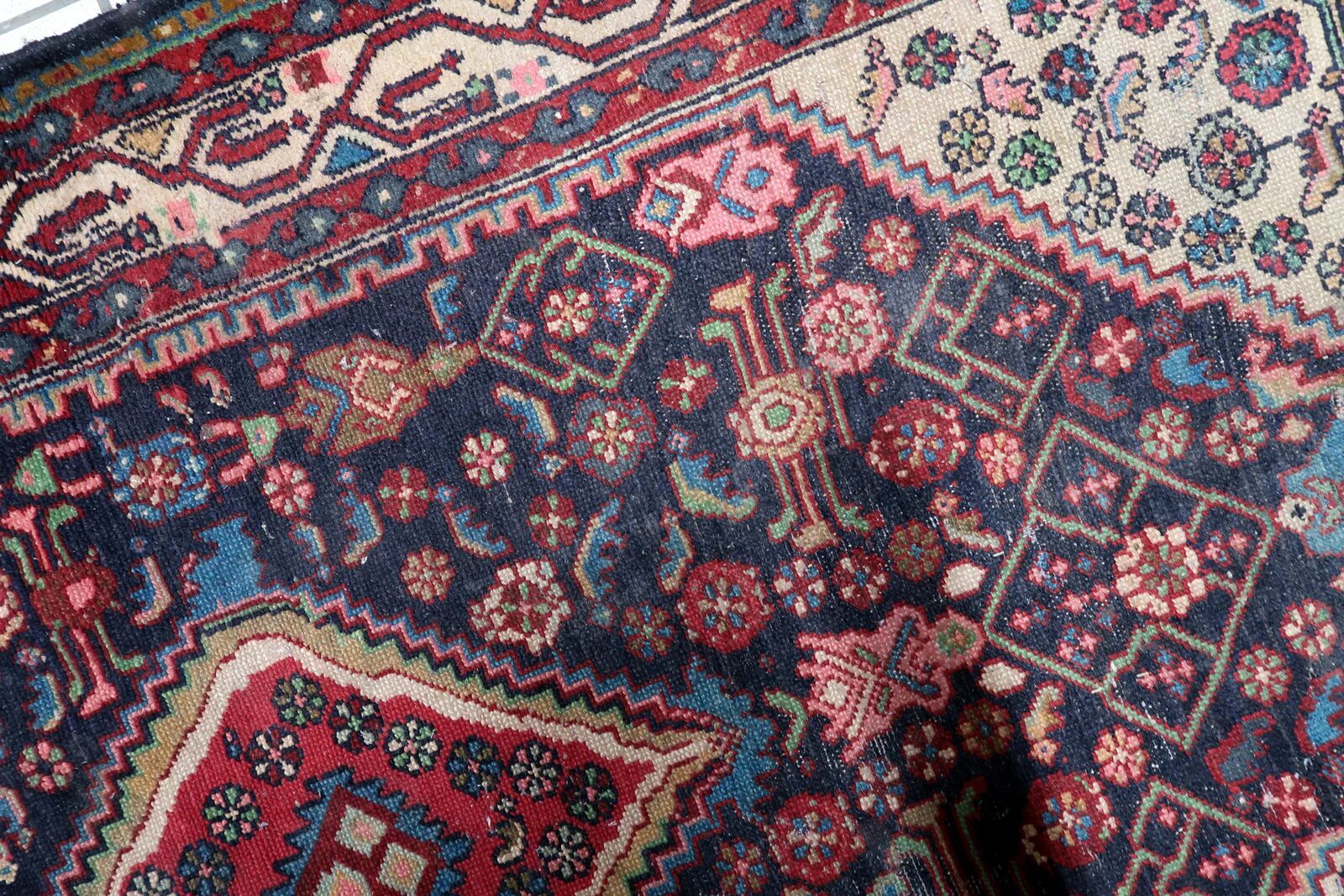 Antique Persian Hamadan handmade rug 3.8' x 6.7' 1920s - 1C1215