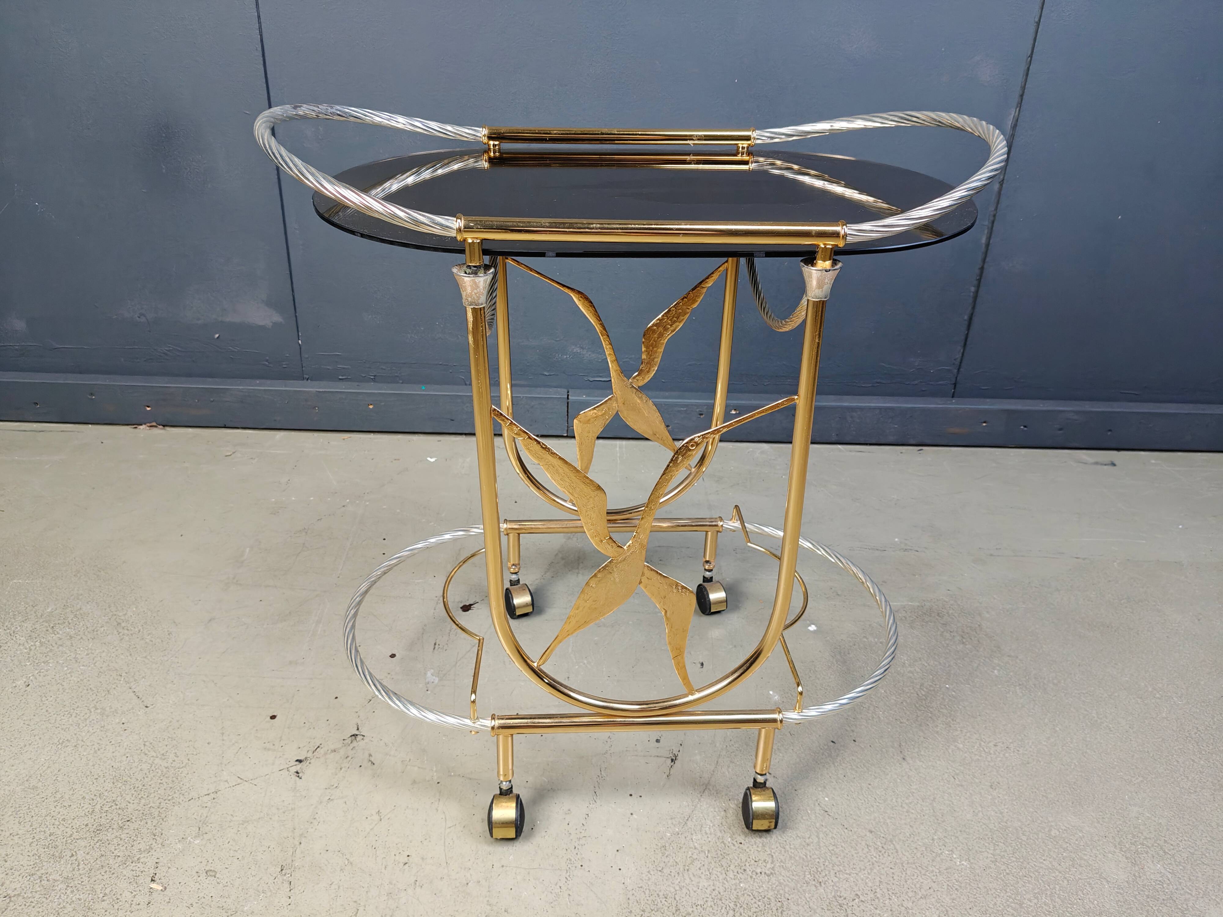 Vintage Italian brass bar cart, 1970s