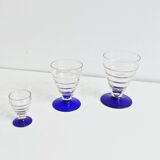 Série 16 verres anciens pied bleu cobalt Art Déco